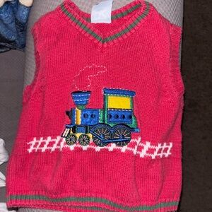 Kids Red Train Vintage Sweater Vest